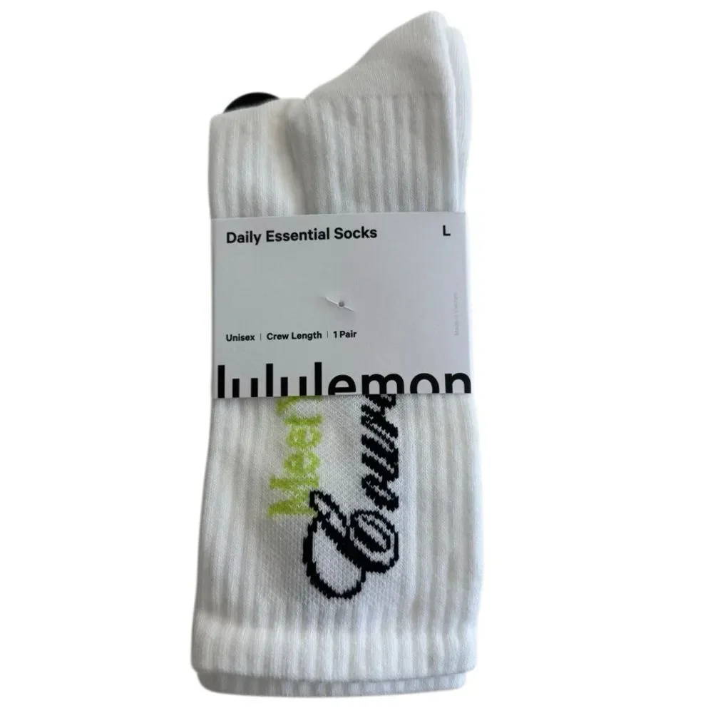 Crew Lululemon Unisex Daily Essential Crew Socks Tennis Club White/Sour Grape L